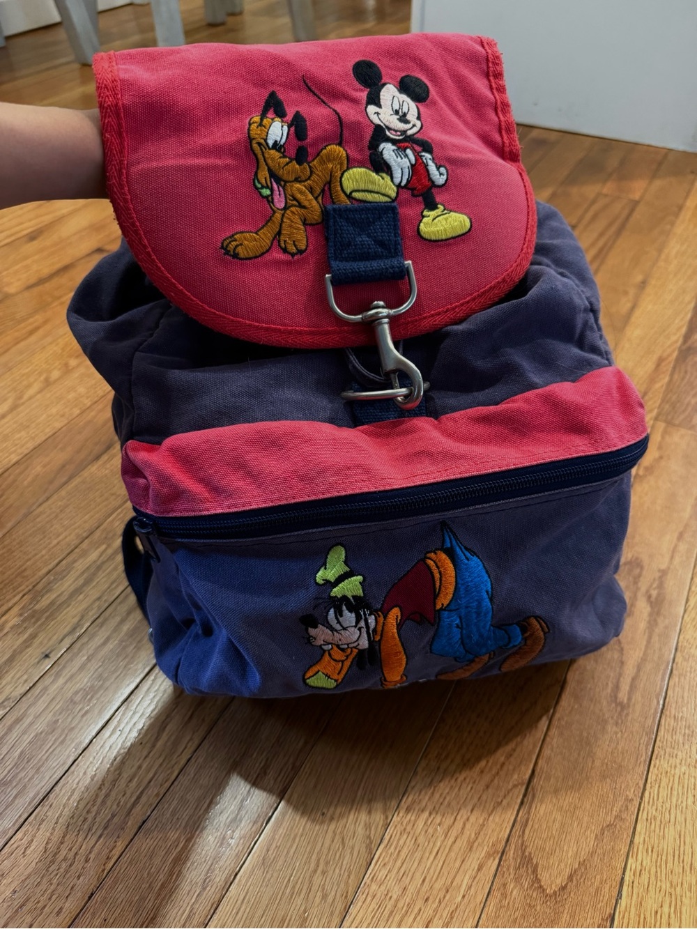 Vintage Disney Store Mickey Pluto Goofy Donald Duck Blue Red Drawstring Backpack